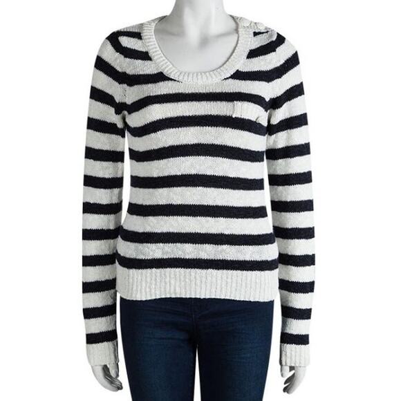 See By Chloe Sweaters - See By Chloé Black/White Striped Chunky Knit Nautical Sweater Size Small